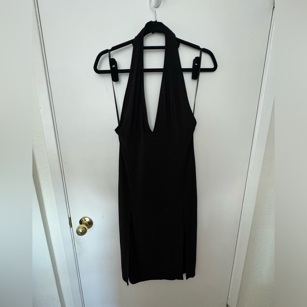 Forever 21 deep V neck halter dress with double thigh slits